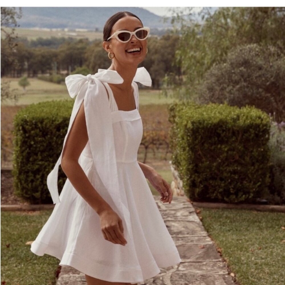 DISSH Aisle Linen Bow Mini Dress